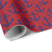 Cranberry Red, Navy Blue Anchors Pattern Geschenkpapier (Rolleneckpunkt)