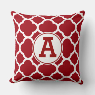 Cranberry Red Quatrefolien Muster Monogramm Kissen