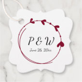 Cranberry Red Simple Heart Wreath Monogram Wedding Geschenkanhänger (Vorderseite)