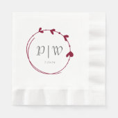 Cranberry Red Simple Heart Wreath Monogram Wedding Serviette (Vorderseite)