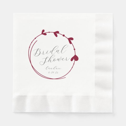 Cranberry Red Simple Heart Wreath Monogram Wedding Serviette (Vorderseite)