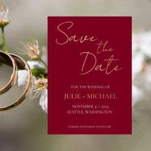 Cranberry Red Simple Style Wedding Save the Date Folieneinladung