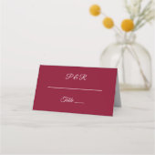 Cranberry Red Simple Stylized Script Wedding Platzkarte (Vorderseite)