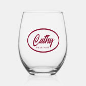 Cranberry Red Stylized Name Wedding Bridesmaid Weinglas Ohne Stiel (Vorderseite)