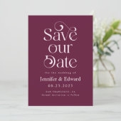 Cranberry Red Typografy Wedding Save The Date (Stehend Vorderseite)