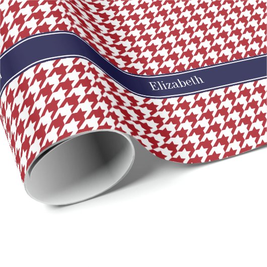 Cranberry Red Whit Hahnentrittmuster Navy Name Mon Geschenkpapier (Rolleneckpunkt)