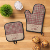 Cranberry Red, White and Tan Ofenhandschuh & Topflappen-Set (Oben Unten)