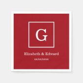 Cranberry Red White Gerahmt Initial Monogram Serviette (Vorderseite)