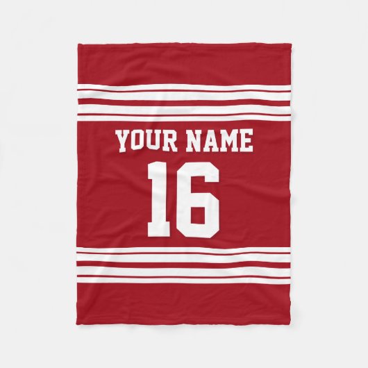 Cranberry Red White Sports Jersey Fleecedecke (Vorderseite)