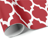 Cranberry Red White XL Marokkanisches Quatrefolie Geschenkpapier (Rolleneckpunkt)