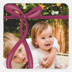 CRANBERRY RIBBON BOW FOTO QUADRATISCHER AUFKLEBER