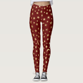 Cranberry rot mit Gold Foil Stars und Moons Leggings