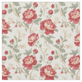 Cranberry-Rot- und Creme-Vintage-Blumen-Chintz-Sto Stoff