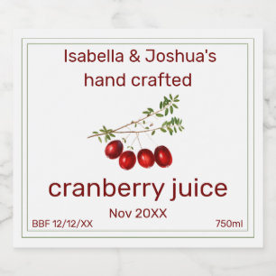 Cranberry-Saft Selbstgemacht mit Liebe Alkoholflaschenetikett
