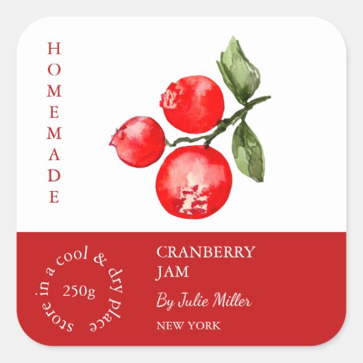 Cranberry Small Business Label Quadratischer Aufkleber (Vorderseite)