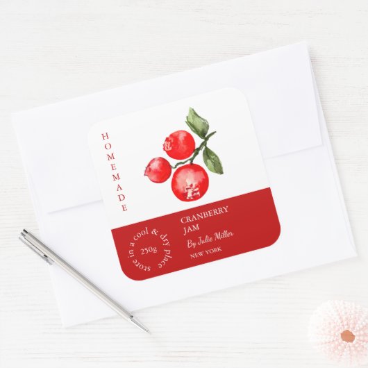 Cranberry Small Business Label Quadratischer Aufkleber (Umschlag)