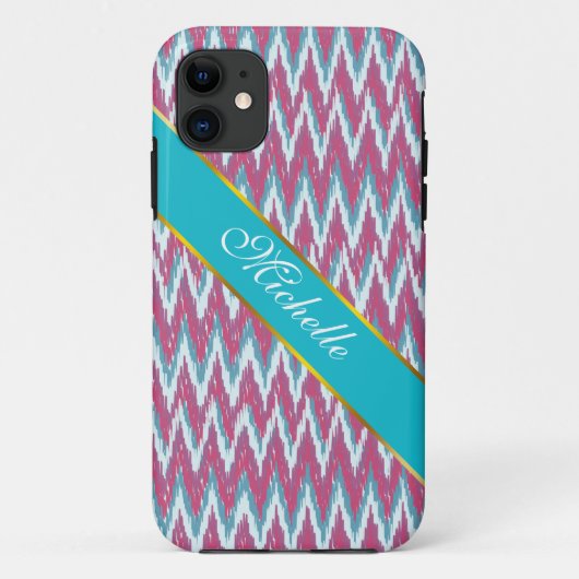 Cranberry und Aquamarines iKat ZigZag Muster Case-Mate iPhone Hülle (Rückseite)