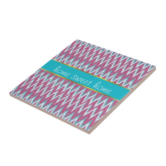 Cranberry und Aquamarines iKat ZigZag Muster Fliese (Seite)