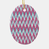 Cranberry und Aquamarines iKat ZigZag Muster Keramik Ornament (Hinten)