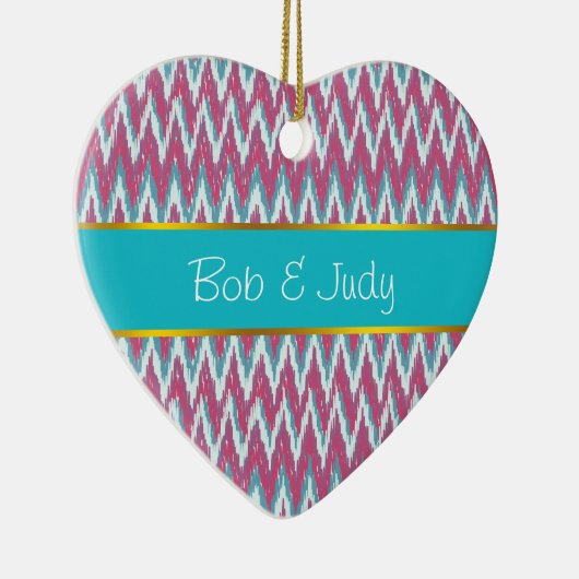 Cranberry und Aquamarines iKat ZigZag Muster Keramik Ornament (Rechts)