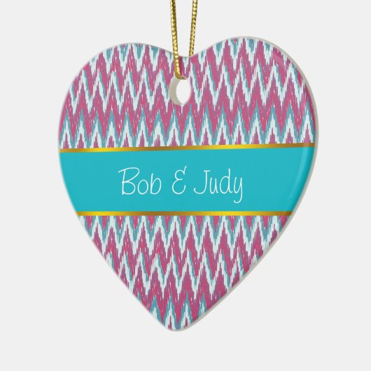 Cranberry und Aquamarines iKat ZigZag Muster Keramik Ornament (Links)