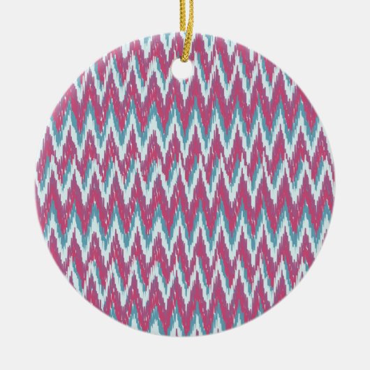 Cranberry und Aquamarines iKat ZigZag Muster Keramikornament (Vorne)