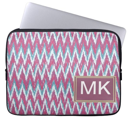 Cranberry und Aquamarines iKat ZigZag Muster Laptopschutzhülle (Vorderseite)
