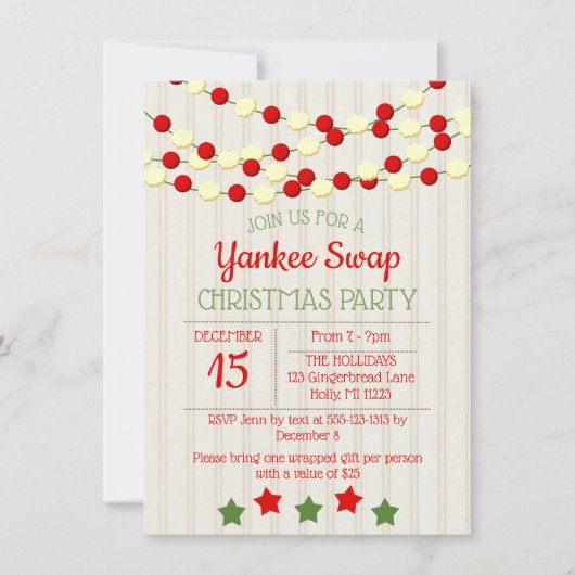 Cranberry und Popcorn Rustikale Beadboard Weihnach Einladung (Vorderseite)