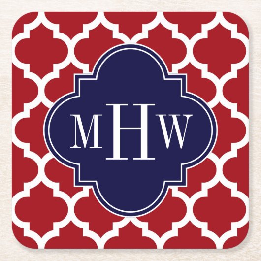 Cranberry Welch marokkanischer Navy 3 Anfangsmonog Rechteckiger Pappuntersetzer (Vorderseite)
