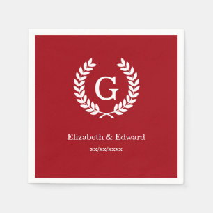 Cranberry Wht Wheat Laurel Wreath Initial Monogram Serviette