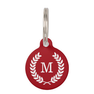 Cranberry Wht Wheat Laurel Wreath Initial Monogram Tiernamensmarke