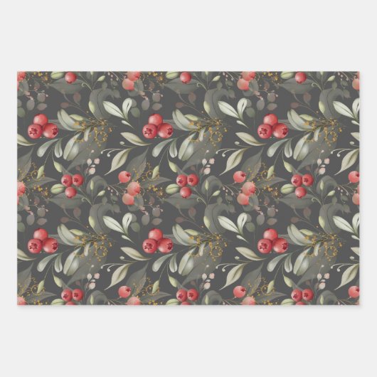 Cranberry Winter Floral Geschenkpapier Set (Vorderseite 3)