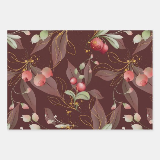 Cranberry Winter Floral Geschenkpapier Set (Vorderseite)