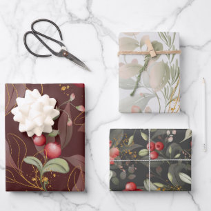 Cranberry Winter Floral Geschenkpapier Set