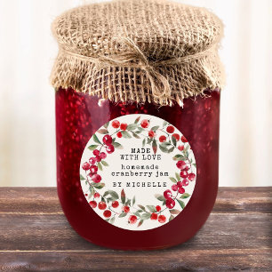 Cranberry Wreath Watercolor Jam Label Canning Runder Aufkleber