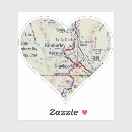 Cranbrook BC Vintag Map Aufkleber (Blatt)