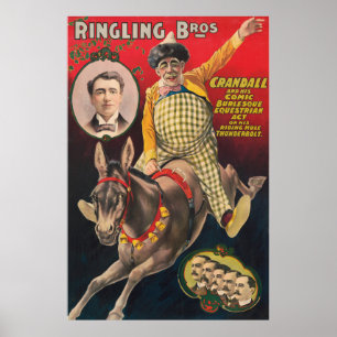 Crandall der Clown bei einer Aufführung mit seinem Poster