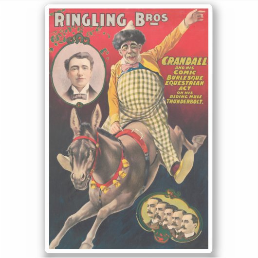 Crandall der Clown Darstellend mit seinem Maultier Aufkleber (Vorderseite)