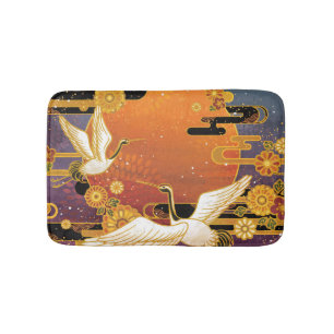 Crane Bird Chrysanthemum Japanisches Muster Badematte