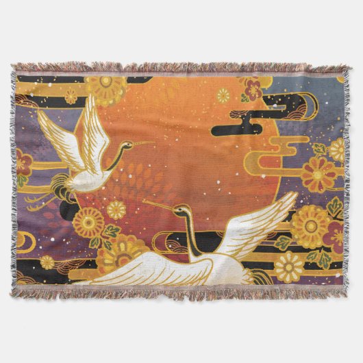 Crane Bird Chrysanthemum Japanisches Muster Decke (Vorderseite)