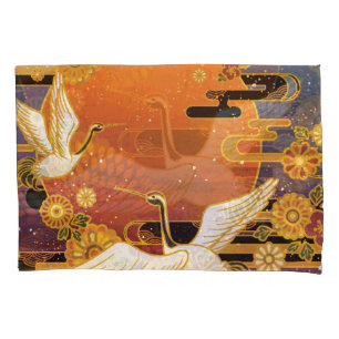 Crane Bird Chrysanthemum Japanisches Muster Kissenbezug