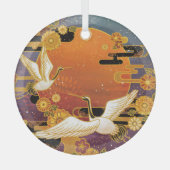 Crane Bird Chrysanthemum Japanisches Muster Ornament Aus Glas (Vorderseite)