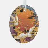 Crane Bird Chrysanthemum Japanisches Muster Ornament Aus Glas (Vorderseite Rechts)