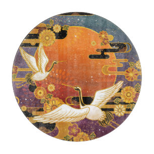 Crane Bird Chrysanthemum Japanisches Muster Schneidebrett