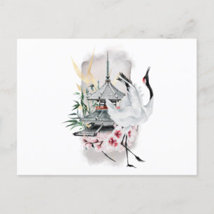 Crane Bird Japanische Artwork Einladungspostkarte