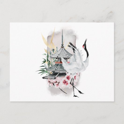 Crane Bird Japanische Artwork Einladungspostkarte (Vorderseite)