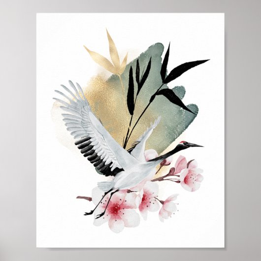 Crane Bird Japanische Artwork Poster (Vorne)