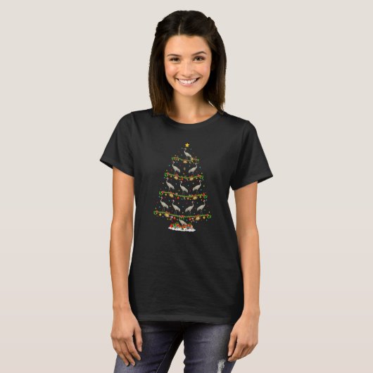 Crane Bird Lights Xmas Santa Crane Christmas Tree T-Shirt (Vorne ganz)