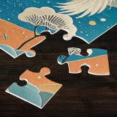 Crane Bird with Mountains and Fall Trees Japanese Puzzle