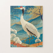 Crane Bird with Mountains and Fall Trees Japanese Puzzle (Vertikal)